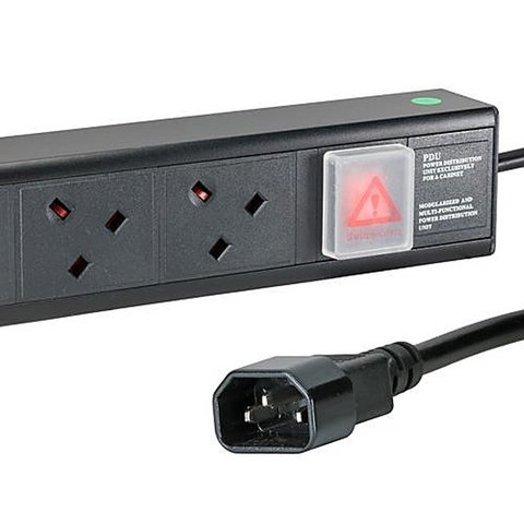 8 Way UK Socket Rack PDU Horizontal 1U with C14 Plug