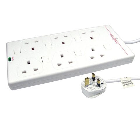 6 Socket Extension Lead Switched Surge Protected