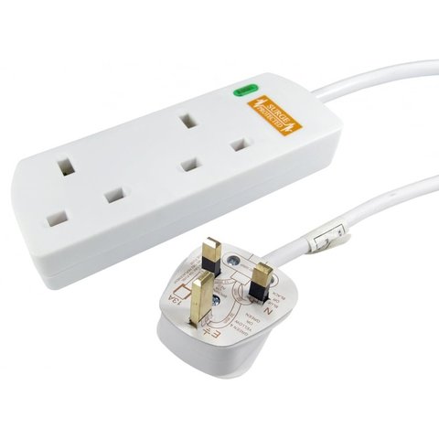 2 Way Mains Power Strip Surge Protected