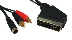 1.5m SCART Plug to 2x Phono plus S-Video