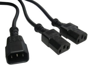 C14 to 2x C13 Power Splitter Cable IEC Kettle Style 1.8m